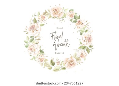 white roses vintage wreath illustration
