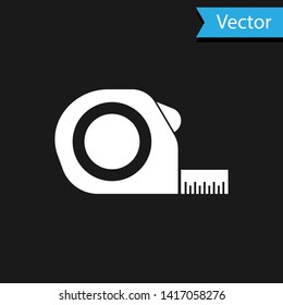 White Roulette construction icon isolated on black background. Tape measure symbol.  Vector Illustration