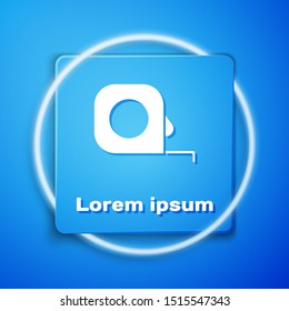 White Roulette construction icon isolated on blue background. Tape measure symbol. Blue square button. Vector Illustration