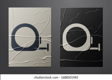 White Roulette construction icon isolated on crumpled paper background. Tape measure symbol. Paper art style. Vector Illustration
