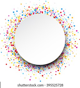 White round background with color drops. Vector illustration.