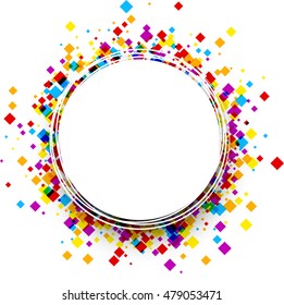 White round background with color rhombs. Vector paper illustration.