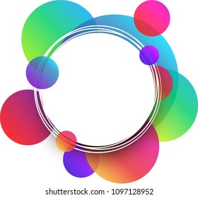 White round background with colour circles pattern. Vector paper illustration.