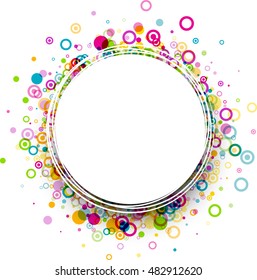White round background with colour circles pattern. Vector paper illustration.