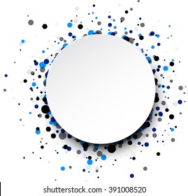 White round background with colour drops. Vector paper illustration.
