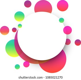 Fondo redondeado blanco con patrón de burbujas rosa y verde. Ilustración de papel vector.