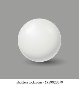 White round ball on gray surface. Sphere plastic empty metal decoration with light flares and shiny realistic vector design.