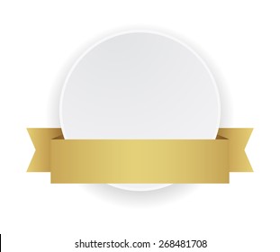 White Round Banner With Gold Ribbon