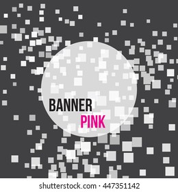 white round banner on dark gray background with white rectangular elements. Vector illustration