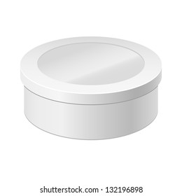 White Round Box Isolated On White. Box With A Lid And Window. Gift Box