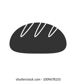 White round bread glyph icon. Bakery. Silhouette symbol. Negative space. Vector isolated illustration