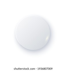 White Round Button With Shade. Web 3d Blank Modern Design Vector Illustration. Abstract Clean Element With Circle Shape Isolated On White Background. User Application Template.