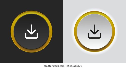 “Botones redondos en blanco y negro con un ícono de Descarga, ideal para el diseño de la interfaz de usuario”.