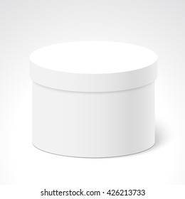 White Round Closed Box. Package. Vector Illustration.