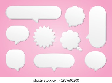 White round corner speech bubble vector set on pink pastel background