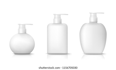 White Round Cosmetic Bottle With Dispenser Pump. EPS10 Vector