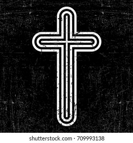 White round cross on grunge black background