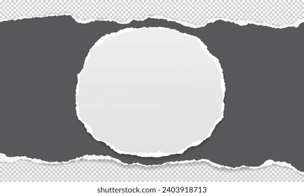 White round and dark grey torn paper with soft shadow for text or ad. Vector illustration.