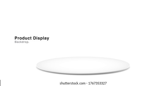 White round display or empty pedestal display on white clear background with minimalist style. blank stand for showing products. Suitable use for present, showcase, exhibition, and backdrop product.