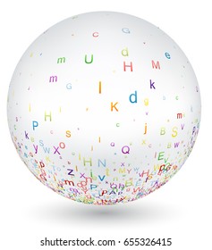 White round educational 3d background with colorful letters. Vector illustration.