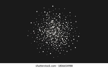White Round Effect Black Background. Paper Dot Pattern. Silver Shine Isolated Postcard. Sparkle Golden Background.