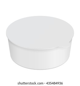 White Round Empty Blank Styrofoam Plastic Food Tray. Illustration Isolated On White Background. Mock Up Template Ready For Your Design. Vector EPS10