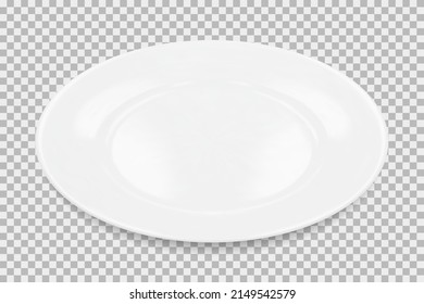 White round empty plate side view with transparent shadow