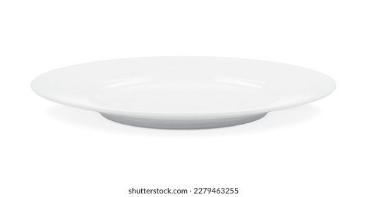 White round empty plate side view isolated on white background