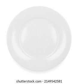 White round empty plate top view isolated on white background
