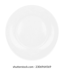 White round empty plate top view isolated on white background