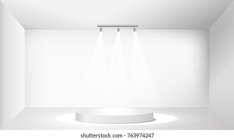 Weißes rundes leeres Podium. Pedestal. Szene. Vektorillustration.