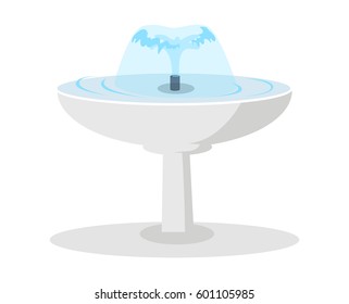 White Round Fountain With Spouting Water Flat Vector Isolated On White Background.