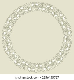 White round frame with Classic lace stucco pattern. Wedding decorative floral ornament, isolated elements, border, label for text. Vector illustration