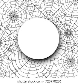 Weißer, runder halber Hintergrund mit Spinnennetz. Vektorgrafik.