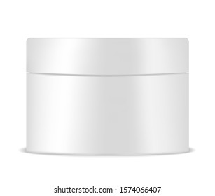 White Round Jar Mockup. Skincare Cream, Hair Mask, Healing Ointment, Other Cosmetic Or Medical Product Package, Vector Mock-up