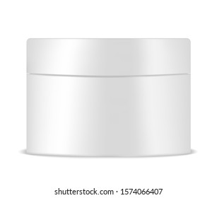 White round jar mockup. Skincare cream, hair mask, healing ointment, other cosmetic or medical product package, vector mock-up