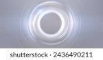 White round light effect on gray background. Vector realistic illustration of abstract glowing frame with neon rings, magic energy portal with hole at bottom, sun eclipse, futuristic backdrop design