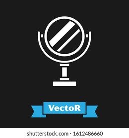 White Round makeup mirror icon isolated on black background.  Vector Illustration