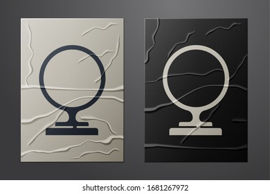 White Round makeup mirror icon isolated on crumpled paper background. Paper art style. Vector Illustration