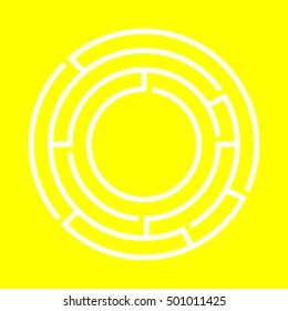 White round maze on the black background. Vector design