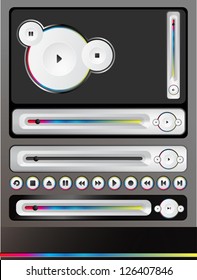 White round media player buttons and audio player isolated on background