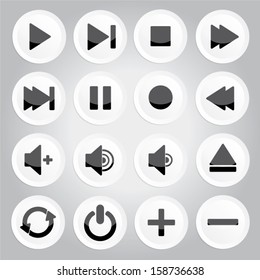 white round media player buttons and audio player isolated on gray background - vector