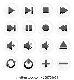 white round media player buttons and audio player isolated on white background - vector