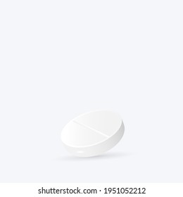 White round medicine tablet. Medicament pill of aspirin on light background. Pharmaceutical drug.