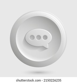 Icono de mensaje redondo blanco. Botón de texto 3D aislado. Ilustración del vector