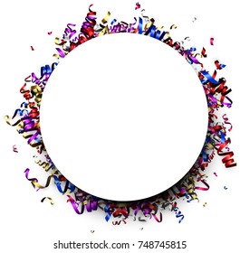 White round New Year background with colorful paper serpentine. Vector illustration.