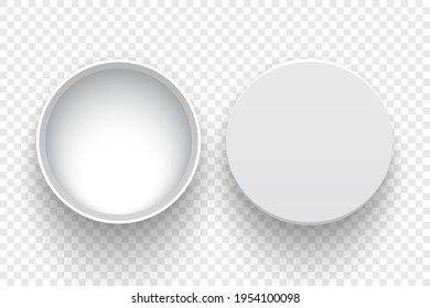 White round open box with cover. Vector illustration.