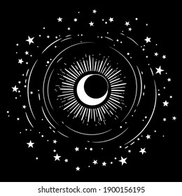 white round pattern decorated with sun and stars