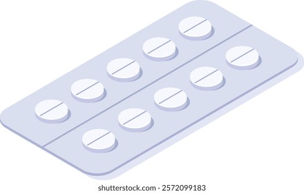 White round pills with dividing lines arranged in a blister pack, creating a simple yet effective representation of medication and healthcare