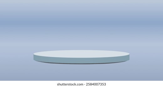White round podium with air bubbles on blue water surface. Mock up empty geometric stage, platform with soap spheres or water drops for product modern simple